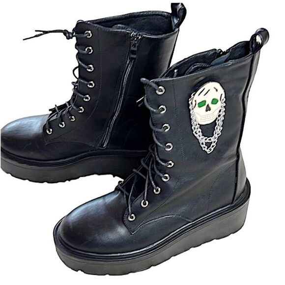 Koi Yorick Mansion Platform Combat Skull Boots Black  New Size 8 - Picture 1 of 8